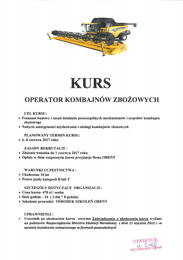 kurs - operator kombajnu